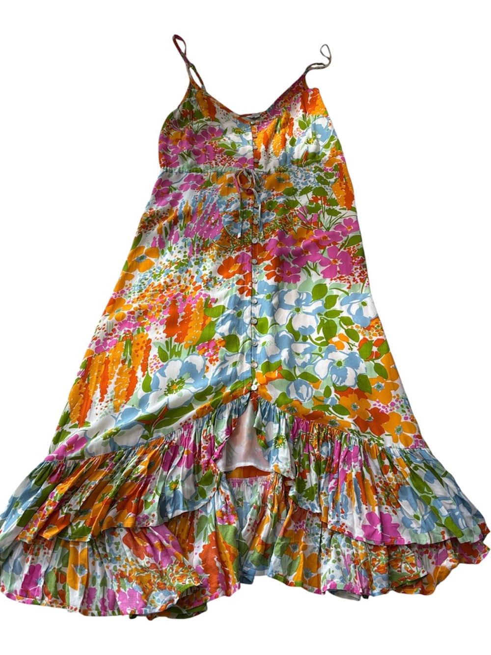 Rails Friday Day Garden Multi-Color Floral Hi-Lo Dress with Spaghetti Straps